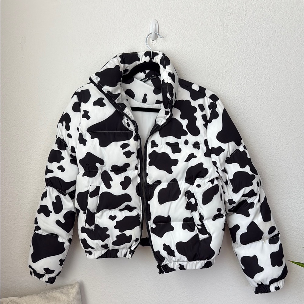 Black and White Cow Print Puffer
